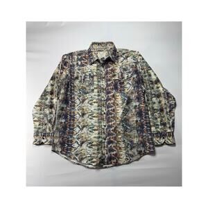 Vaccari Men's Long‎ Sleeve Floral Print Pearl Snap Shirt - Size M